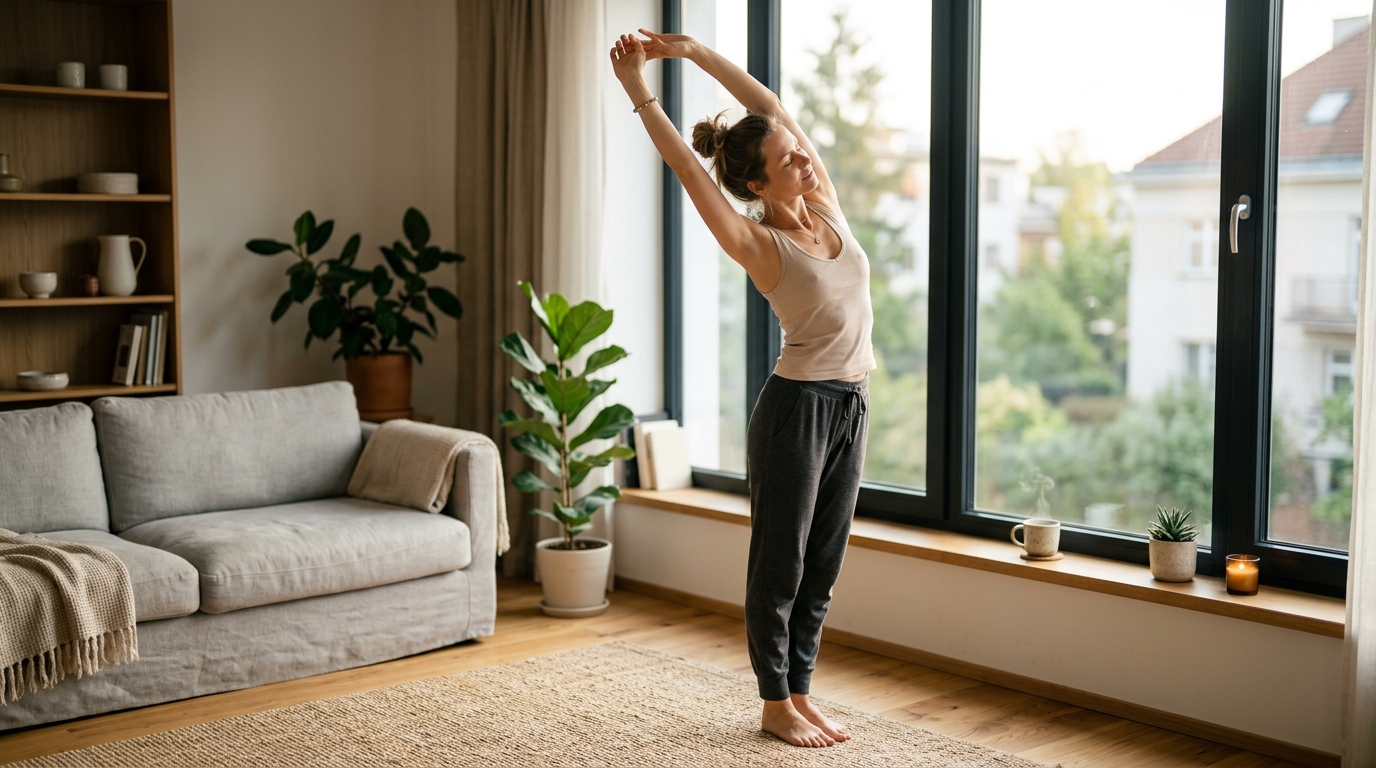 Ranný rituál a pohoda — pokojné ráno pri okne